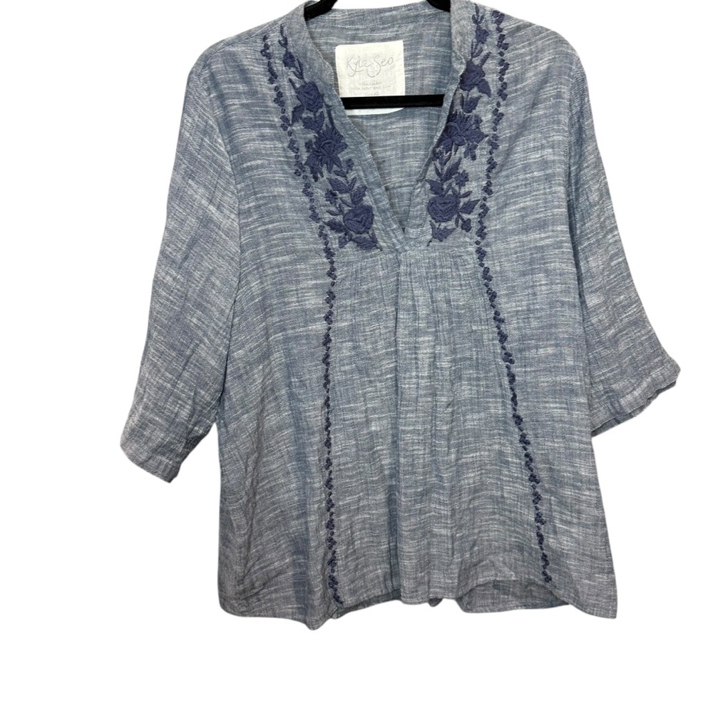 Kyla Seo Handmade Embroidered Blue Blouse Size‎ small